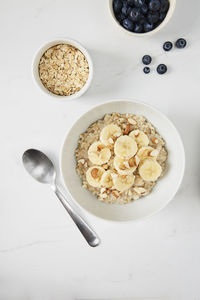 High angle view of breakfast on table