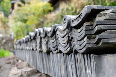 Close-up of stack of metal