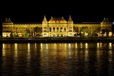 Illuminated hungarian parliament building at night