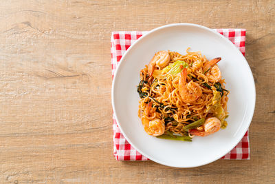 High angle view of food in plate on table