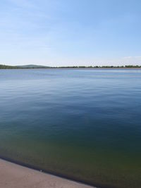 Scenic view of lake against clear blue sky