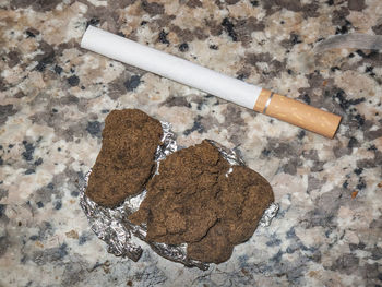 High angle view of cigarette on ground