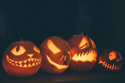 Close-up of illuminated pumpkin at night