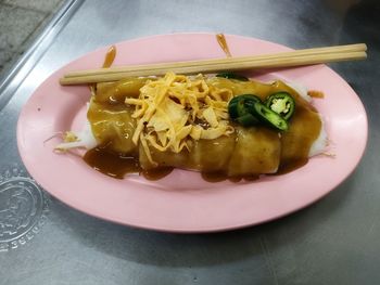 High angle view of meal served in plate