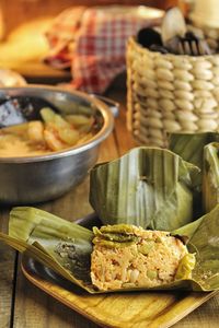 Botok , traditional food from indonesia made from shredded coconut mix with tempeh and lamtoro