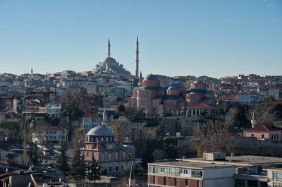 Cityscape against clear sky