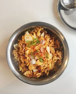 High angle view of food in bowl on table