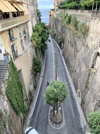 High angle view of tight bend in road at sorrento