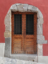 Closed door of building