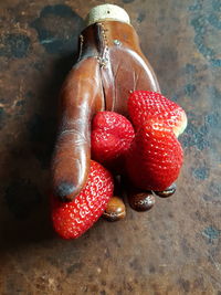 High angle view of strawberries on table