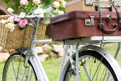 Close-up of bicycle at back yard