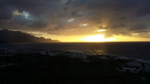 Scenic view of sea against dramatic sky