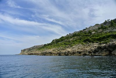 Scenic view of sea against cloudy sky