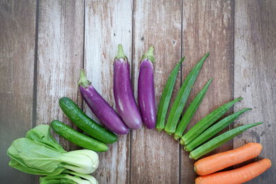 High angle view of vegetables on table