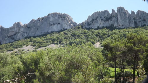 Scenic view of mountains against clear sky