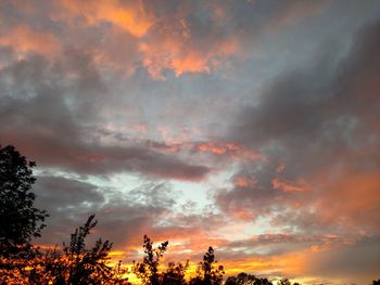 Low angle view of silhouette trees against dramatic sky