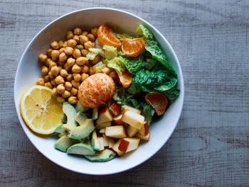 High angle view of breakfast served on table