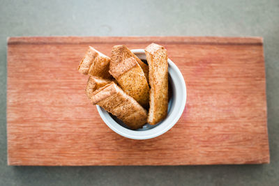 High angle view of breakfast on table