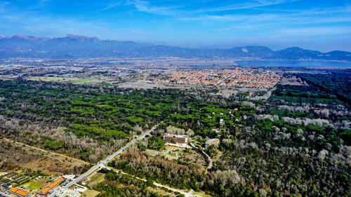 High angle view of townscape against sky