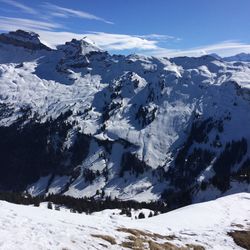 Scenic view of snow covered mountains