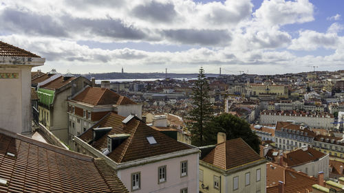 High angle view of townscape against sky