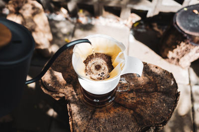 High angle view of coffee on table