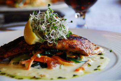 Close-up of food served in plate