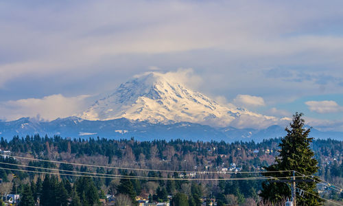 Scenic view of snowcapped mountains against sky in washington state.