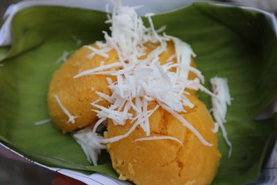 High angle view of food in plate