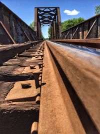 Surface level of railroad tracks against bridge