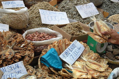 High angle view of various food at market stall