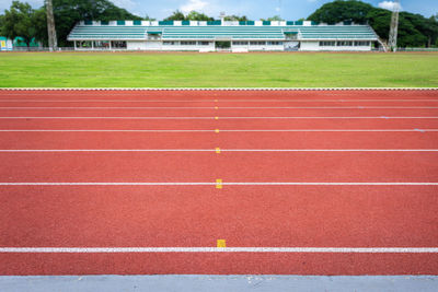 High angle view of running field