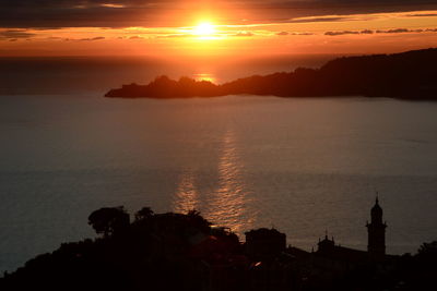 Scenic view of sea against sky during sunset
