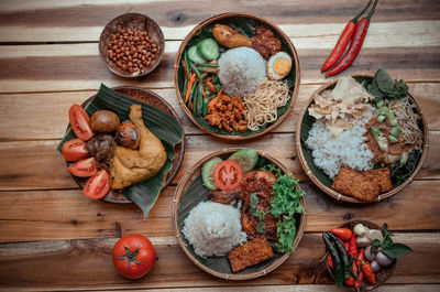 High angle view of breakfast on table