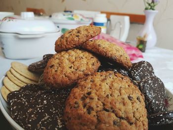 Close-up of cookies in plate