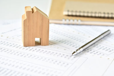 High angle view of book on table