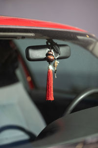 Close-up of red vintage car