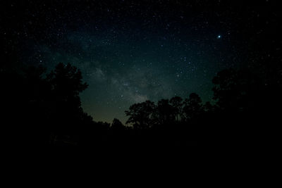 Low angle view of silhouette trees against sky at night