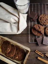 High angle view of cookies on table