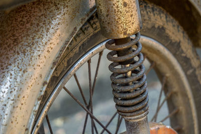 Close-up of rusty bicycle wheel