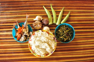 High angle view of food on table