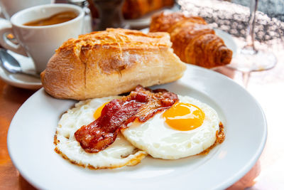 High angle view of breakfast on table