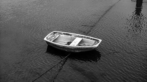 High angle view of boat moored on sea