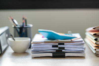 Close-up of books on table