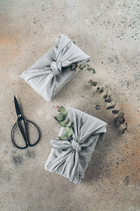 High angle view of shoes on sand