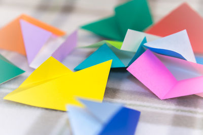 Close-up of colorful toys on table