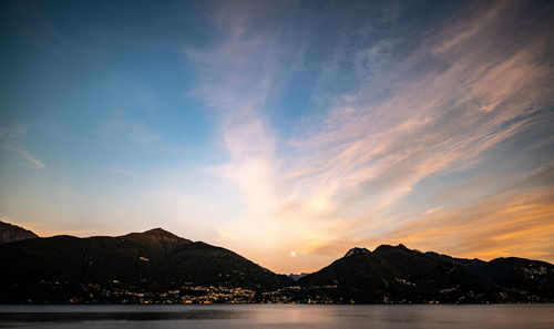 Scenic view of lake against sky during sunset