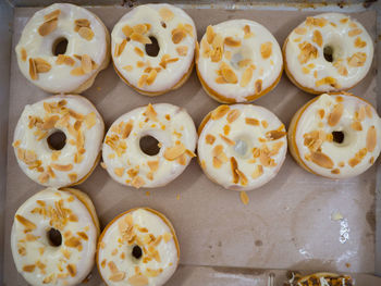 High angle view of ice cream on table