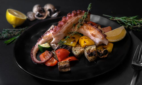 Close-up of breakfast served on table