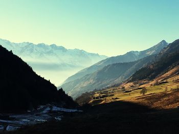 Scenic view of mountains against clear sky